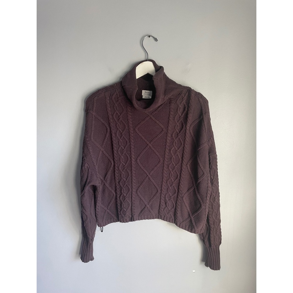 RVCA Womens Plum Purple Cable Knit Turtleneck Cotton Sweater WV03WRAT Small